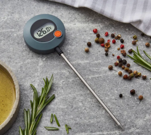 digital food thermometer on a kitchen table