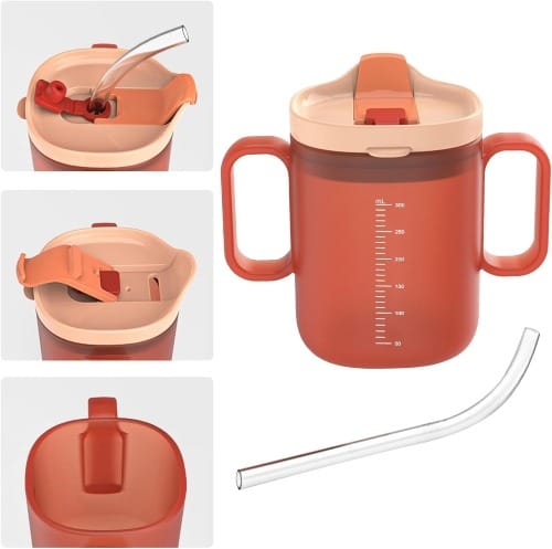 Adult Sippy Cups for Elderly 2 Handles Straw Cups 300ml No Spill Cup for Adults Dysphagia Cup for Disabled Patients