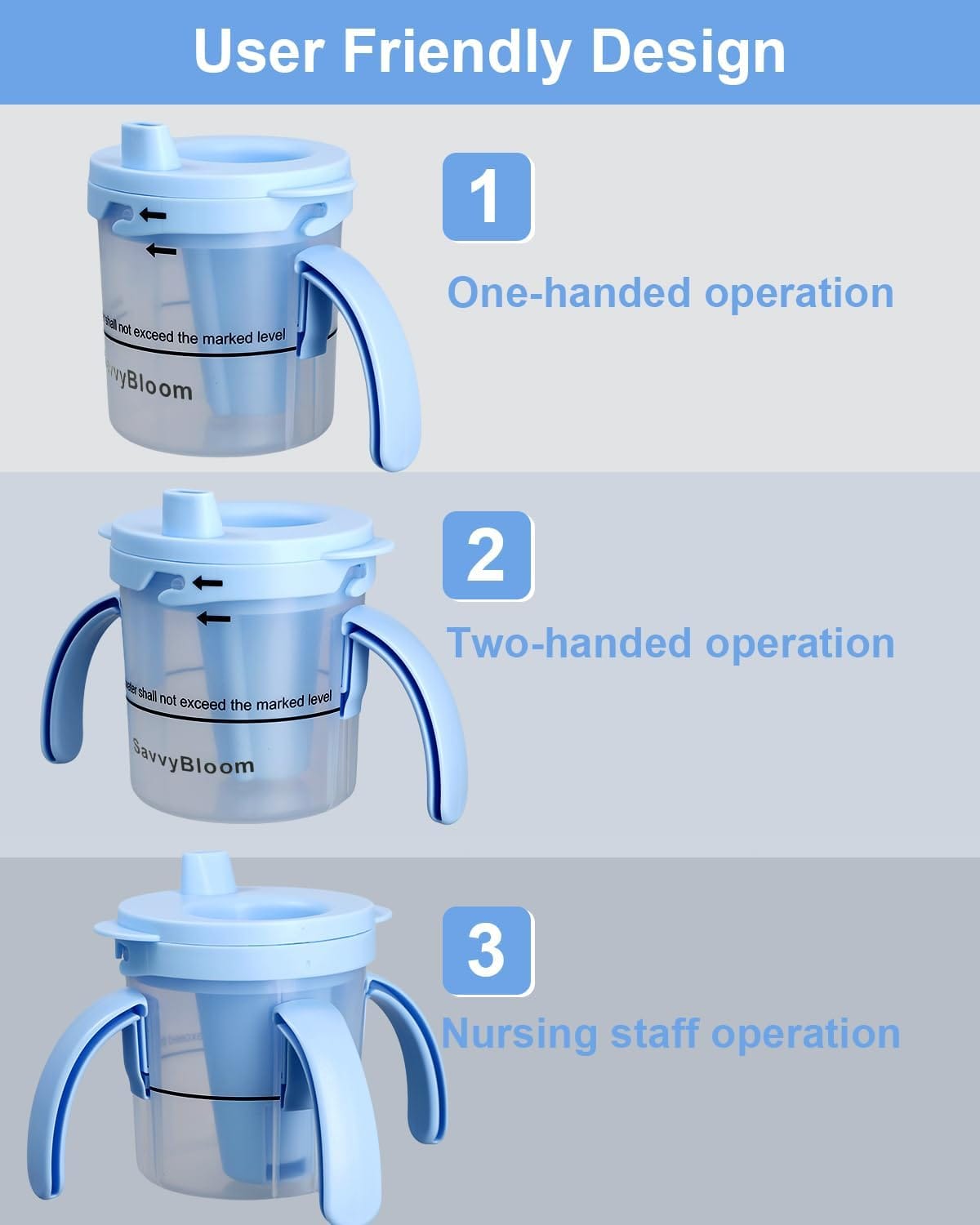 dysphagia cup with dual triple handles for better drinking/eating assistance