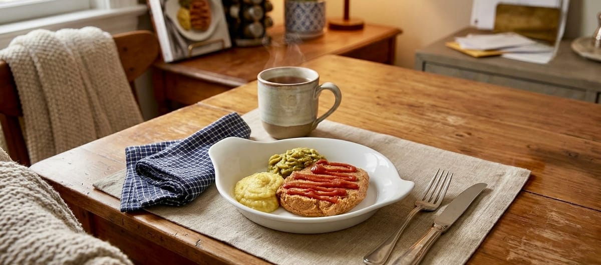 Dysphagia level 4-5 meatloaf on a wood table on a white plate